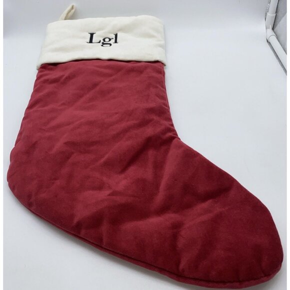 Pottery Barn Velvet Christmas Stocking Holiday Monogrammed Lg1 Red Cream 19 inch - Picture 9 of 10